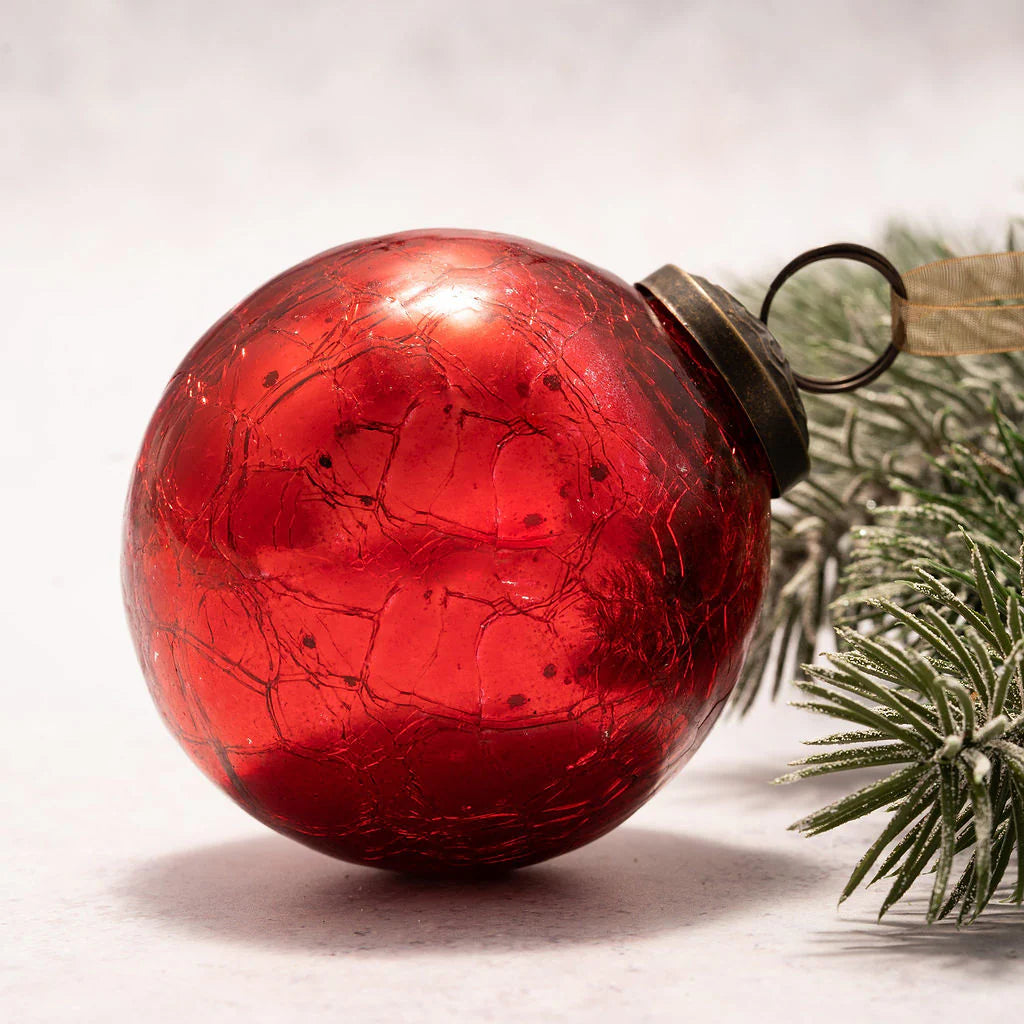 Red Crackle Glass Christmas Bauble 8cm | Annie Mo's