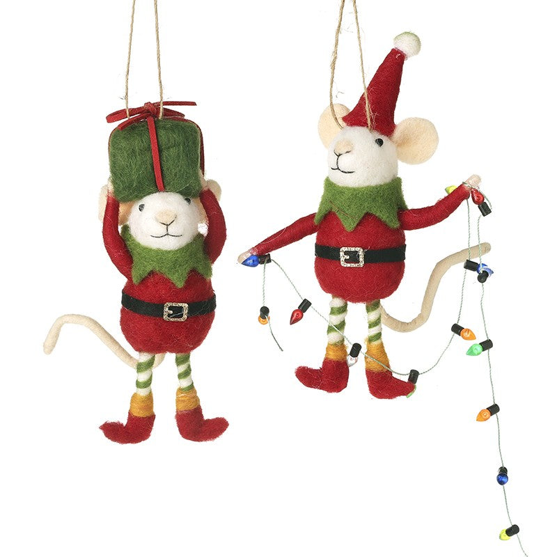 Red Felt Christmas Elf Mice Decoration 23cm - Style Choice