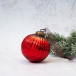 Red Glass Ribbed Ball Bauble 8cm | Annie Mo's