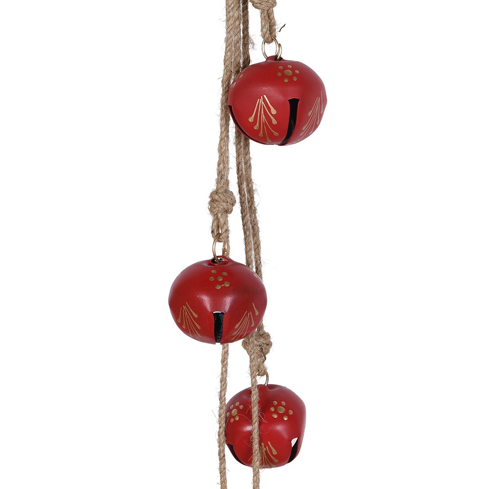 Red Hanging Bells On Jute 50cm