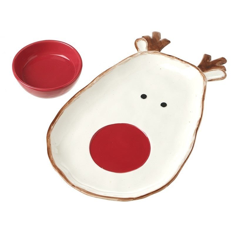 Red Nose Reindeer Shaped Plate With Bowl 29cm | Annie Mo's