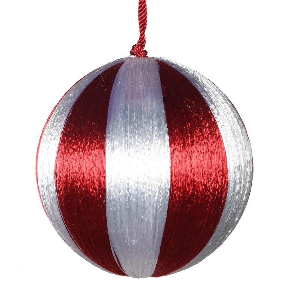 Red and White Stripe Rayon Bauble 8cm | Annie Mo's