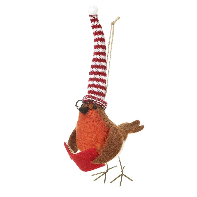Robin Reading Book With Tall Stripy Hat 12cm | Annie Mo's