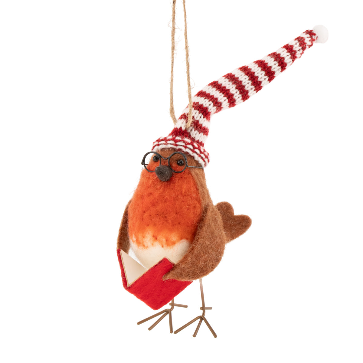 Robin Reading a Book Felt Decoration 12cm | Annie Mo's