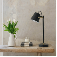 Round Black Marble and Steel Desk Lamp 59cm