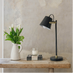 Round Black Marble and Steel Desk Lamp 59cm