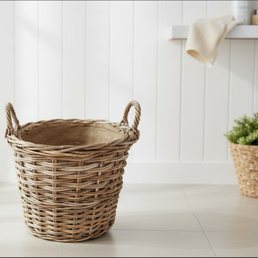 Round Rattan Basket with Ear Handles and Jute Liner 45cm | Annie Mo's