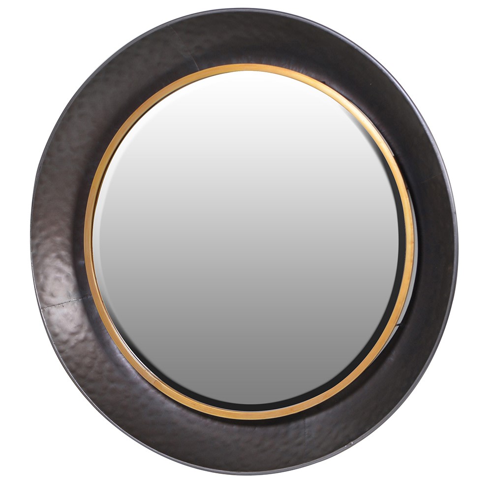 Round Black and Gold Wall Mirror