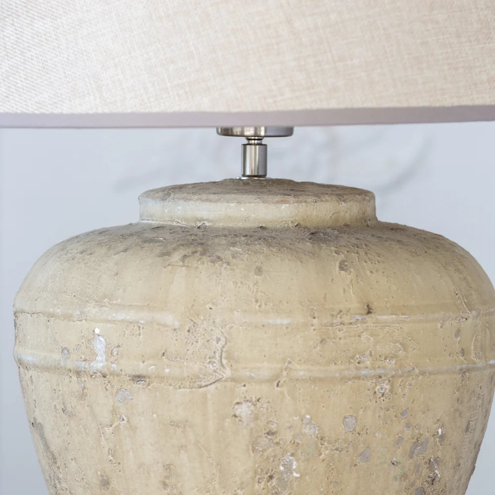 Rustic Ceramic Lamp with Taupe Shade 56cm-2