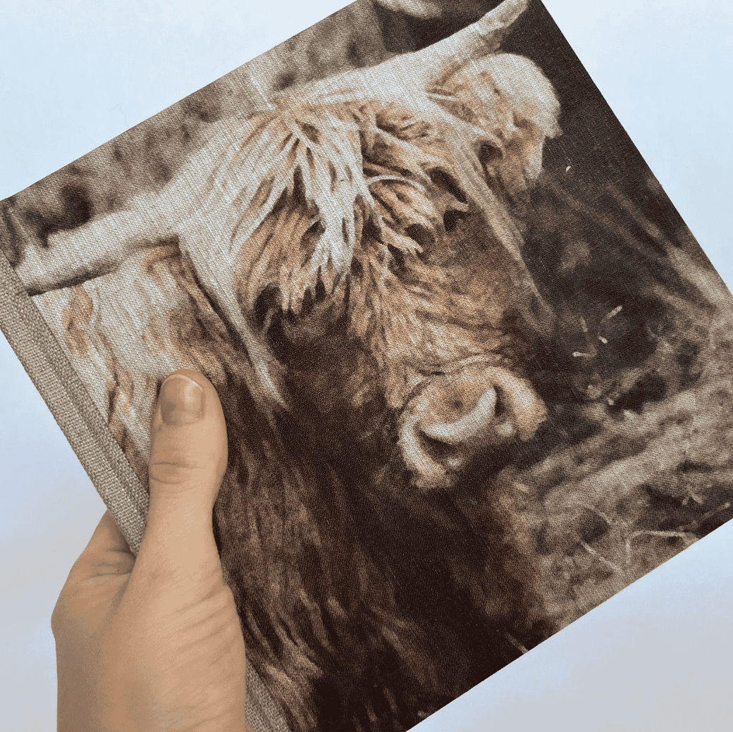 "Rustic Highlander Cow" Handmade Linen Hardcover Notebook-D