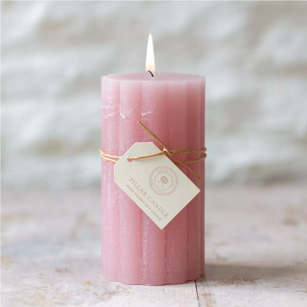 Rustic Scalloped Pillar Candle Dusky Pink - Size Choice