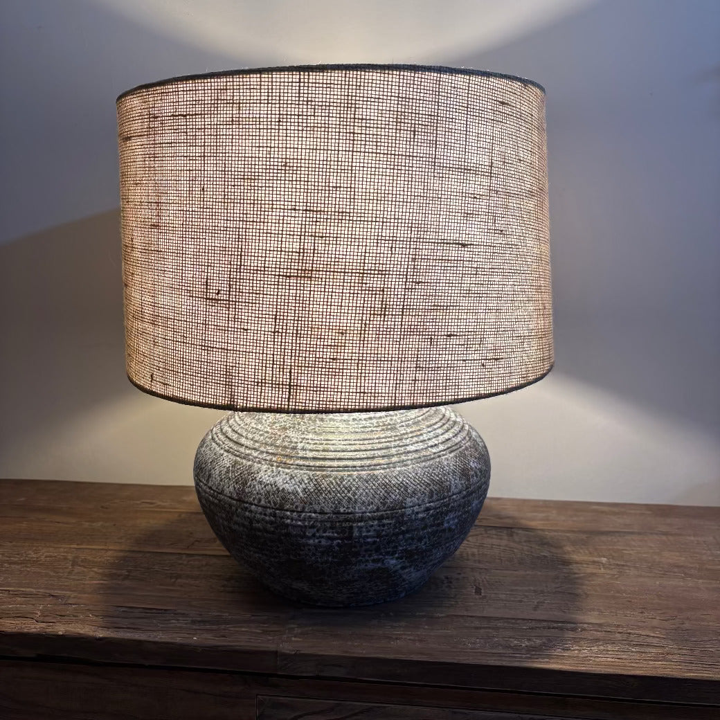Rustic Table Lamp with Linen Shade 50cm-D
