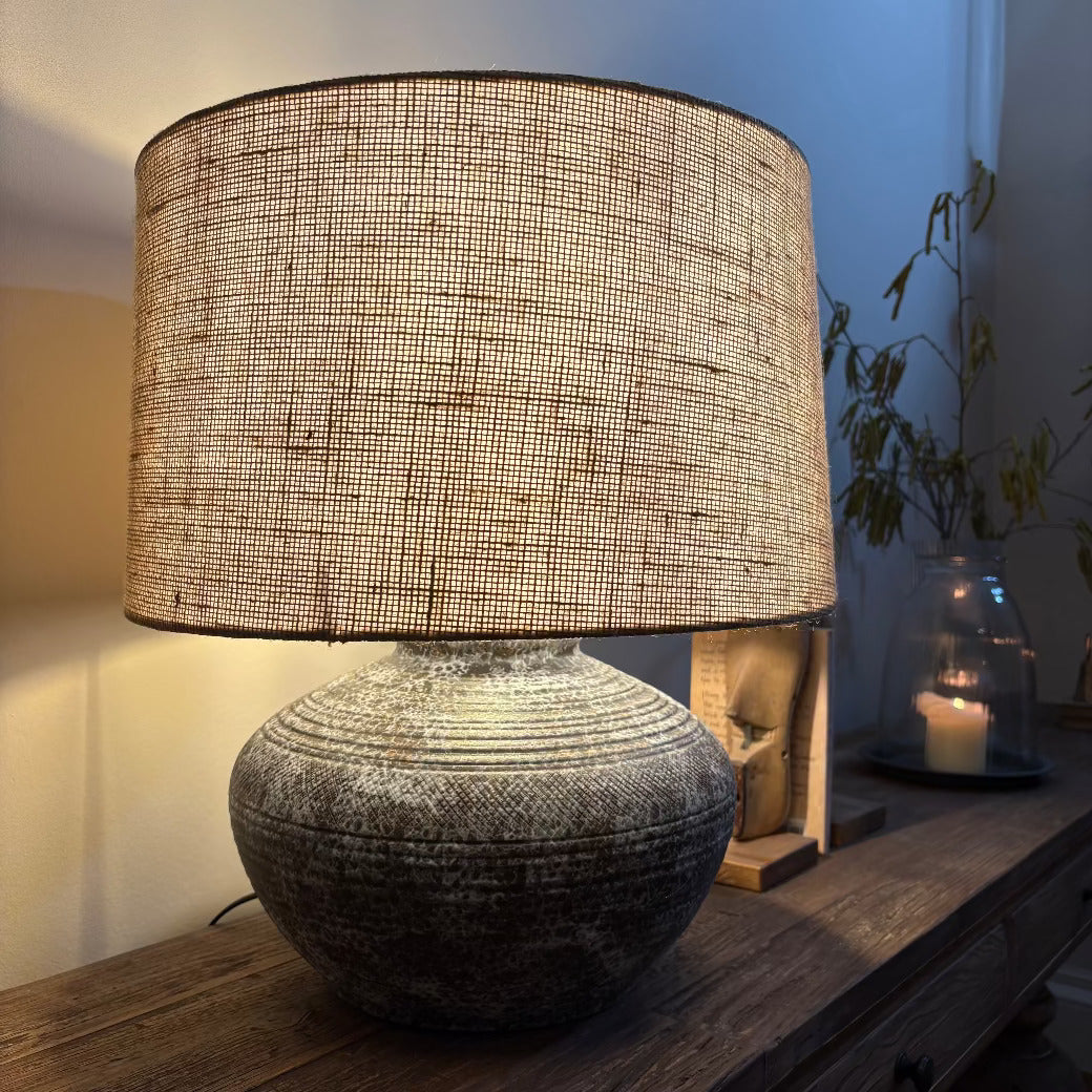 Rustic Table Lamp with Linen Shade 50cm-E
