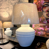 Rustic Textured Neutral Table Lamp with Linen Shade 71cm