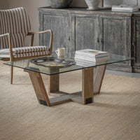 San Clemente Glass Top Elm Coffee Table 130cm | Annie Mo's