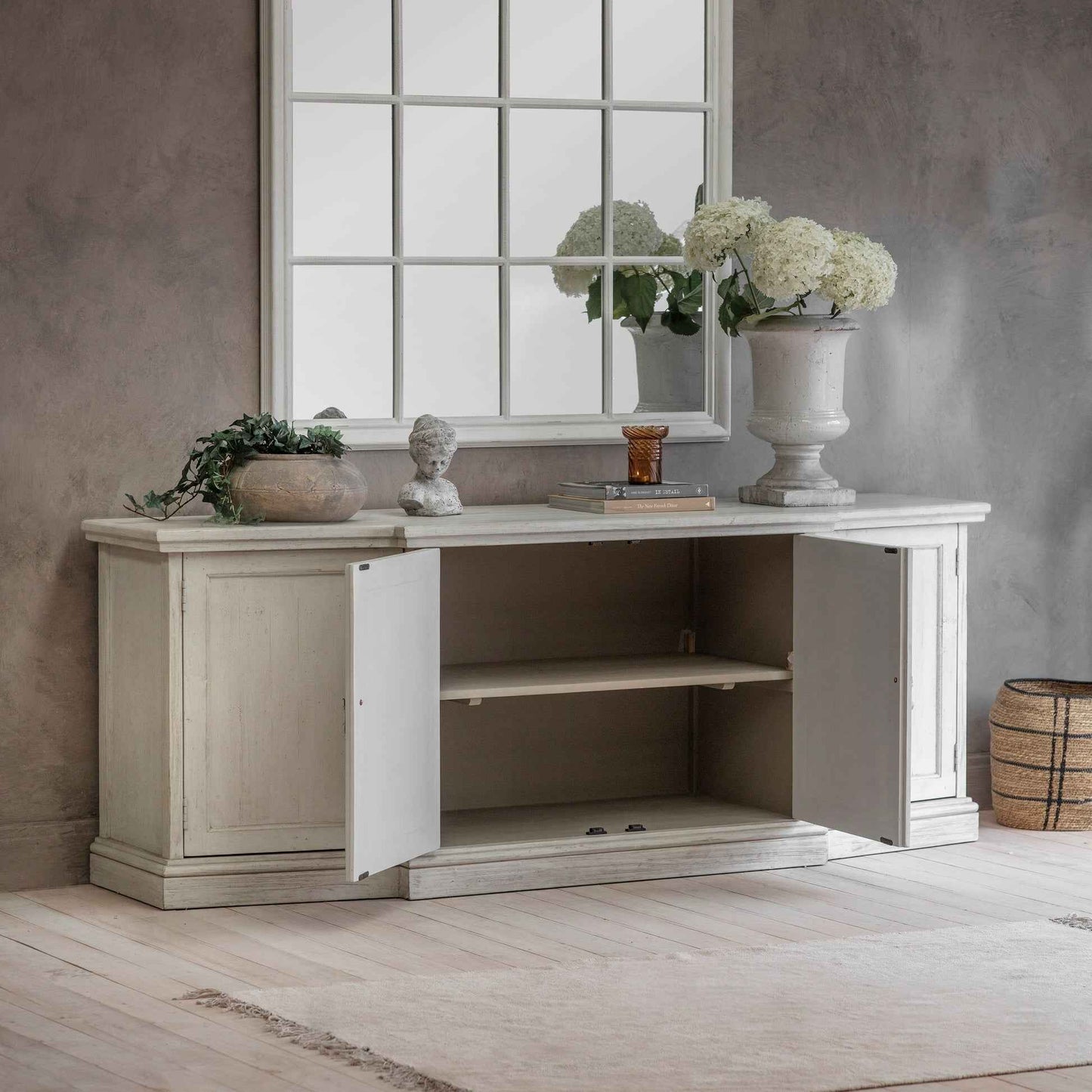 Loumarin Recycled Pine Distressed White Sideboard 208cm-D