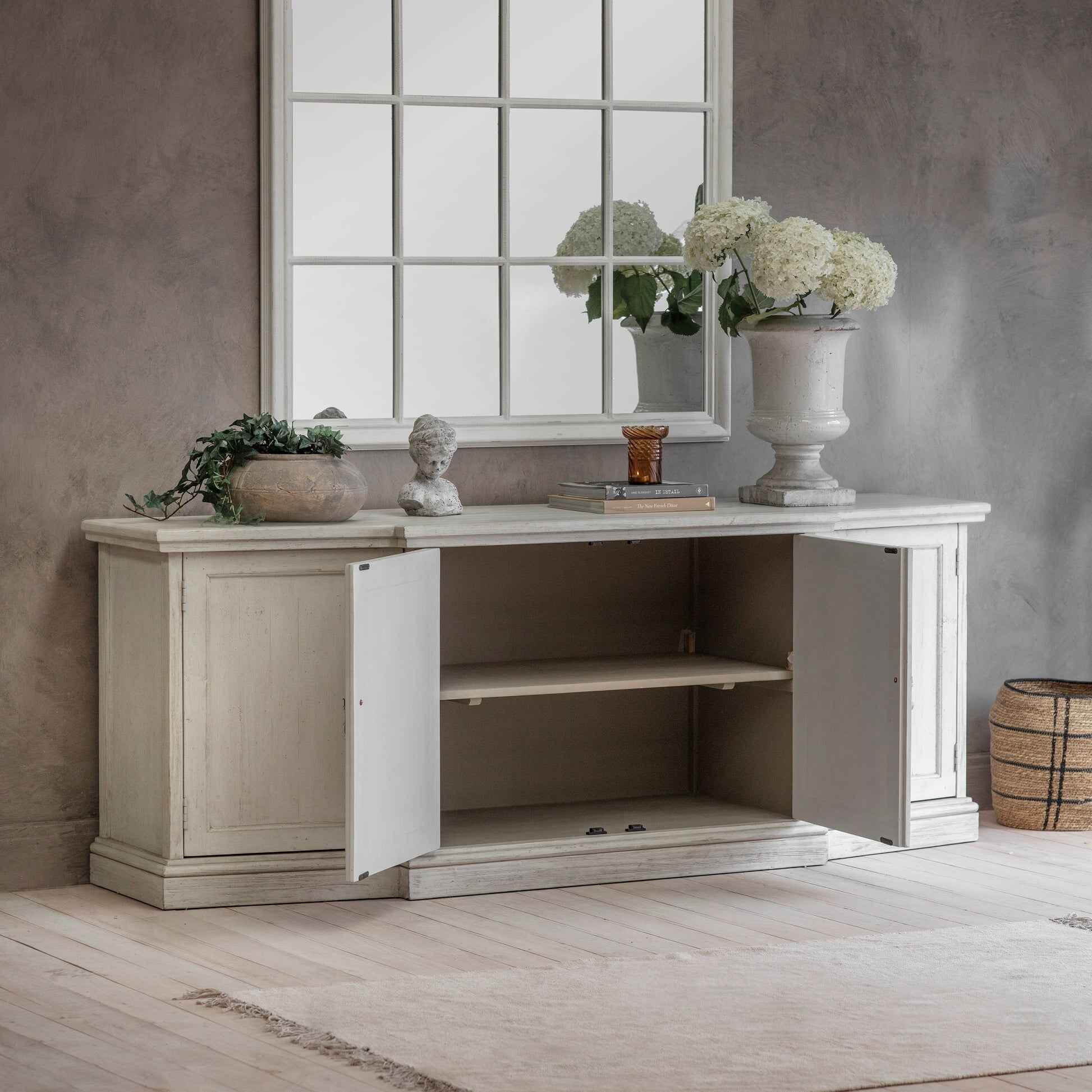 Loumarin Recycled Pine Distressed White Sideboard 208cm-D