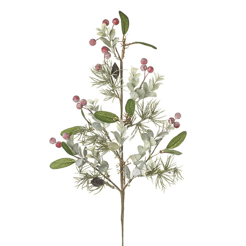 Frosted Berry and Green Leaf Spray 58cm | Annie Mo's