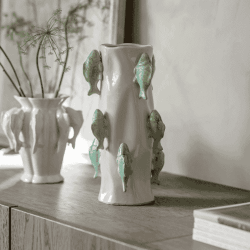 Portloe Teal Swimming Fish Vase 40cm