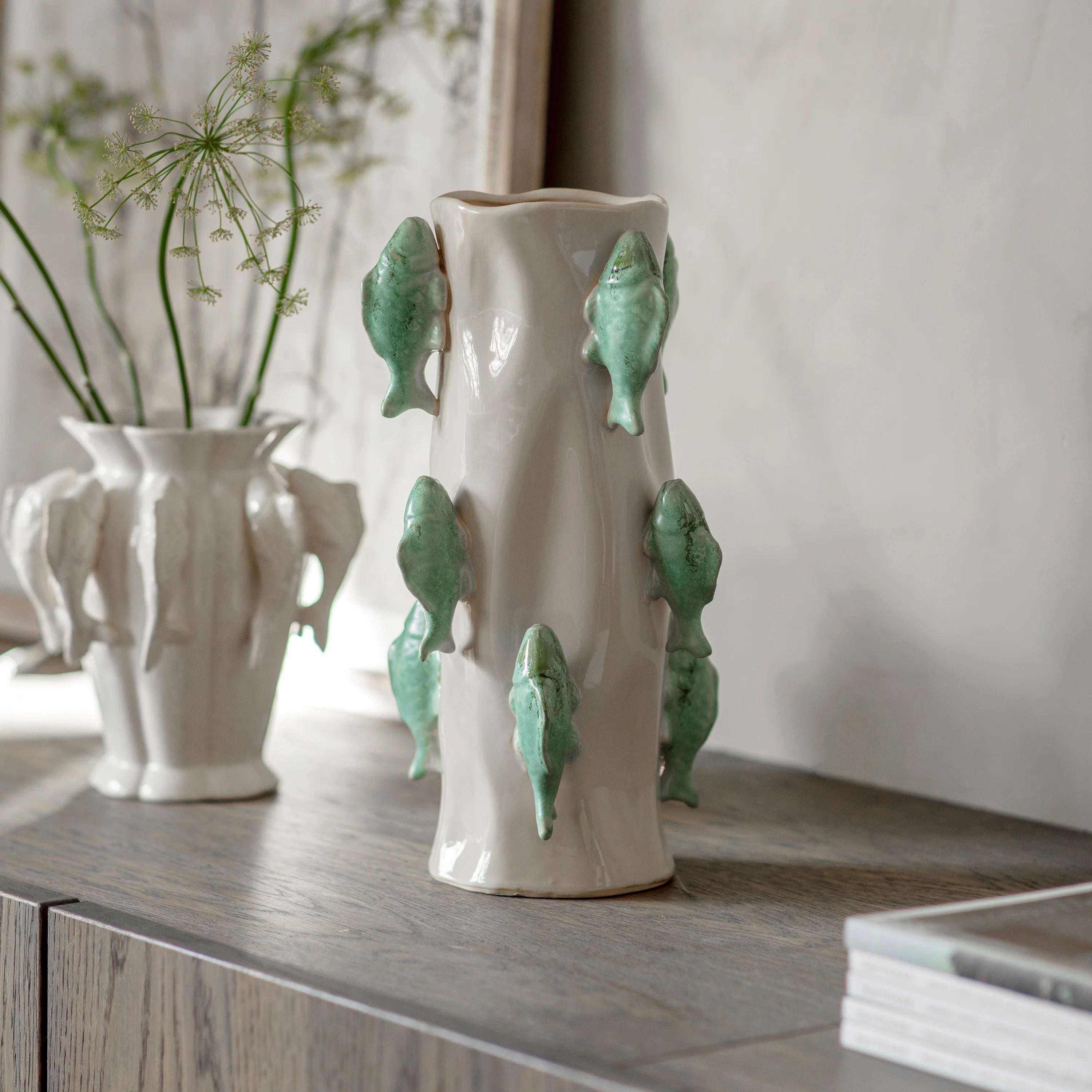 Portloe Teal Swimming Fish Vase 40cm | Annie Mo's