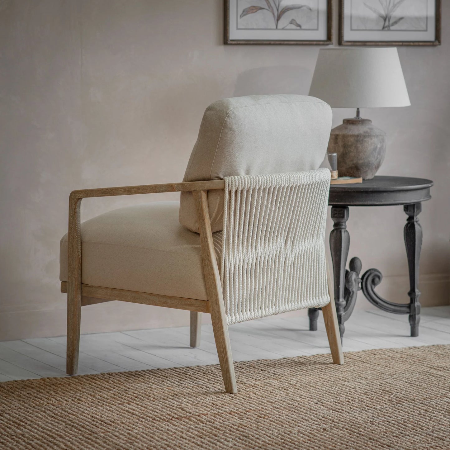 San Clemente Oatmeal Rope Back Armchair-D