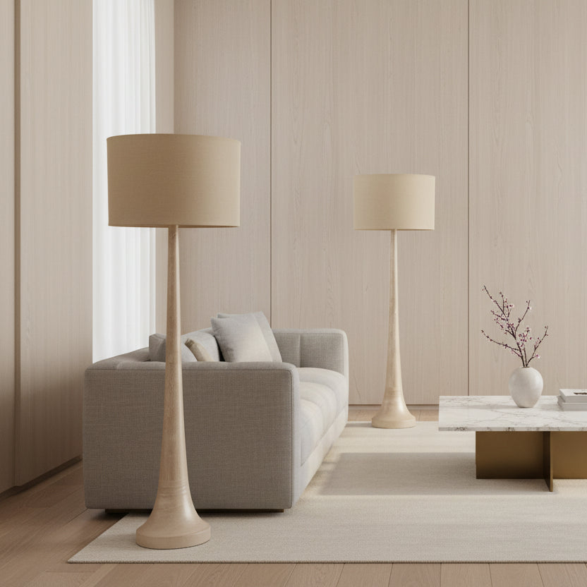 Sandblasted Floor Lamp with Cream Linen Shade 163cm | Annie Mo's