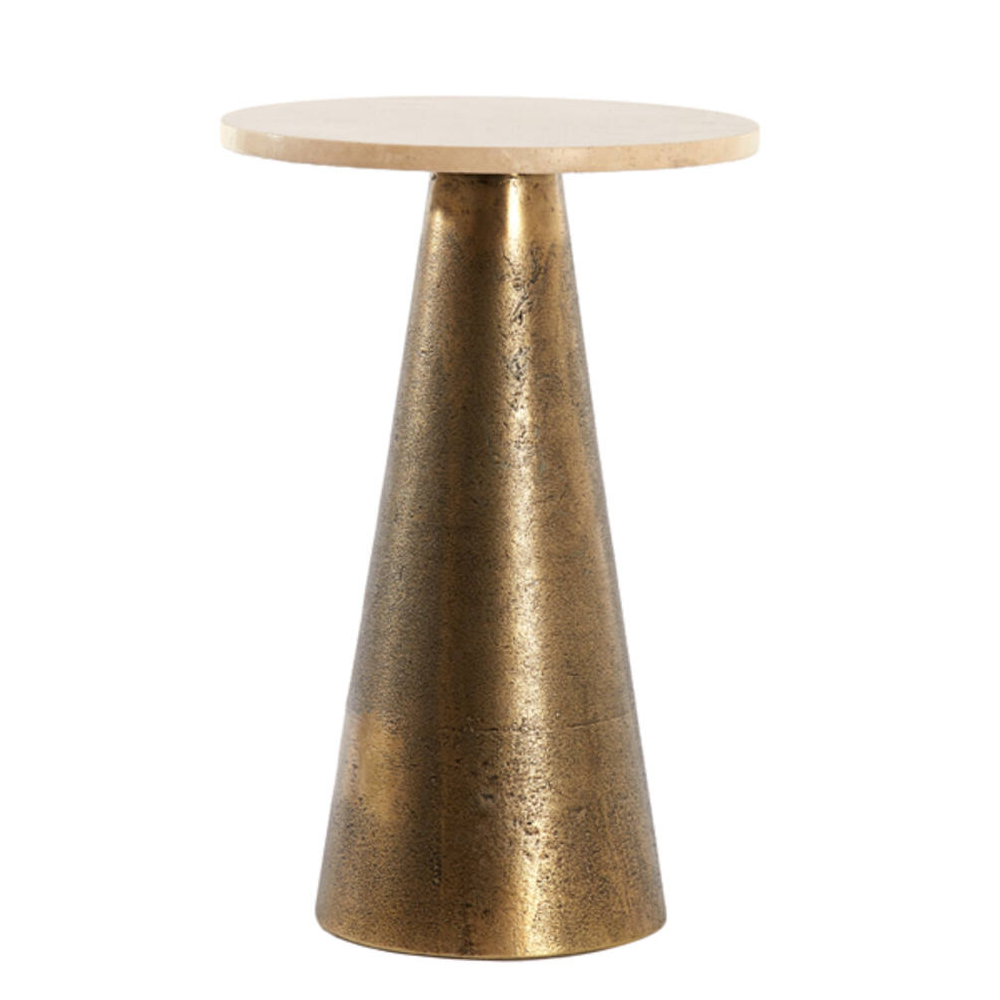Sand Travertine and Antique Bronze Side Table 43cm | Annie Mo's