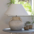 Sandy Stoneware Lamp with Cream Shade