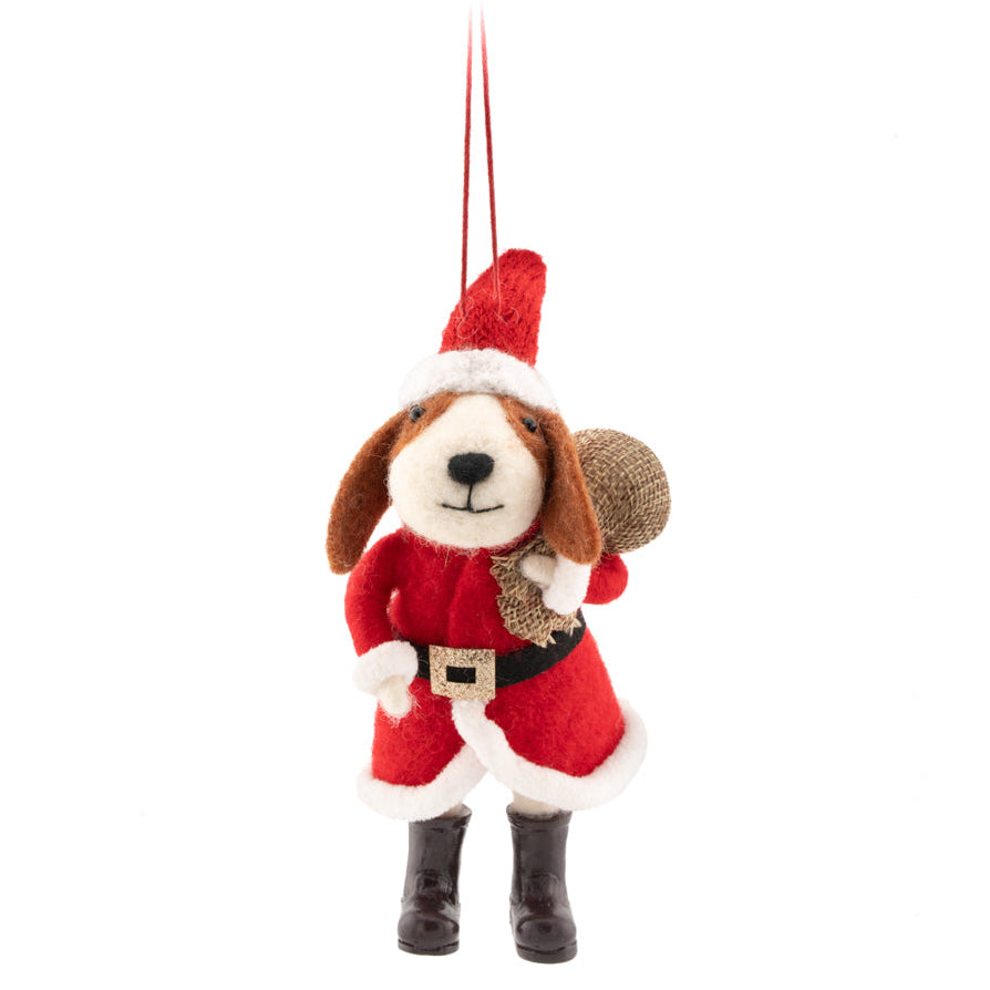 Santa Dog with Sack Felt Decoration 13cm | Annie Mo's