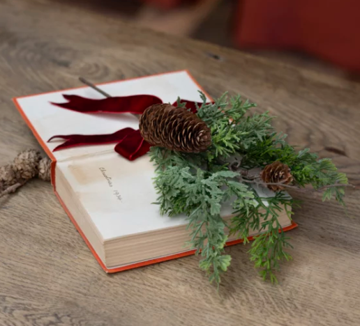 Foliage and Fircone Sprig with Velvet Ribbon 30cm