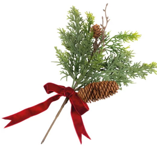 Foliage and Fircone Sprig with Velvet Ribbon 30cm