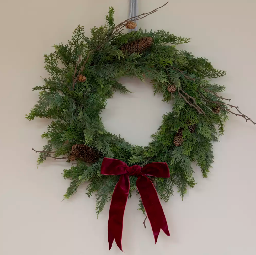 Foliage and Fircone Wreath with Velvet Ribbon 60cm
