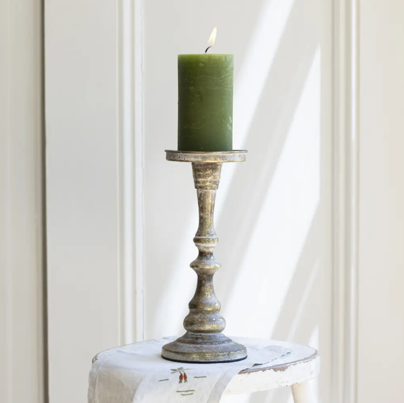 Pillar Candle Holder White Gold - Size Choice