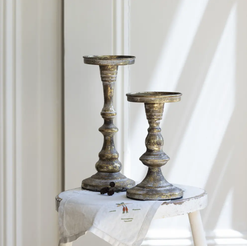 Pillar Candle Holder White Gold - Size Choice