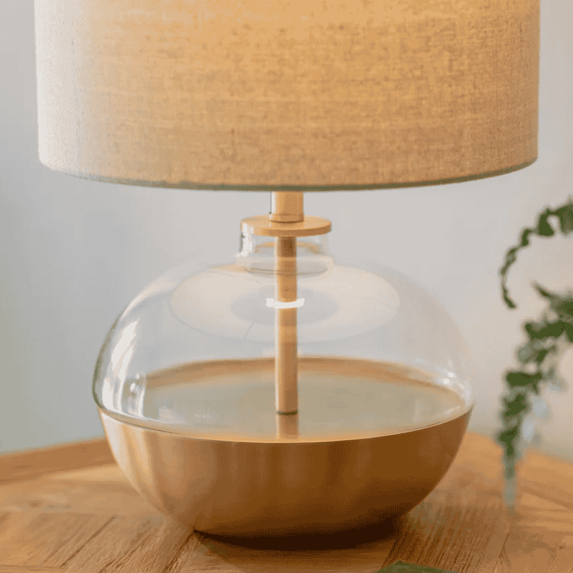 Derby Squat Glass and Iron Table Lamp with Shade-B