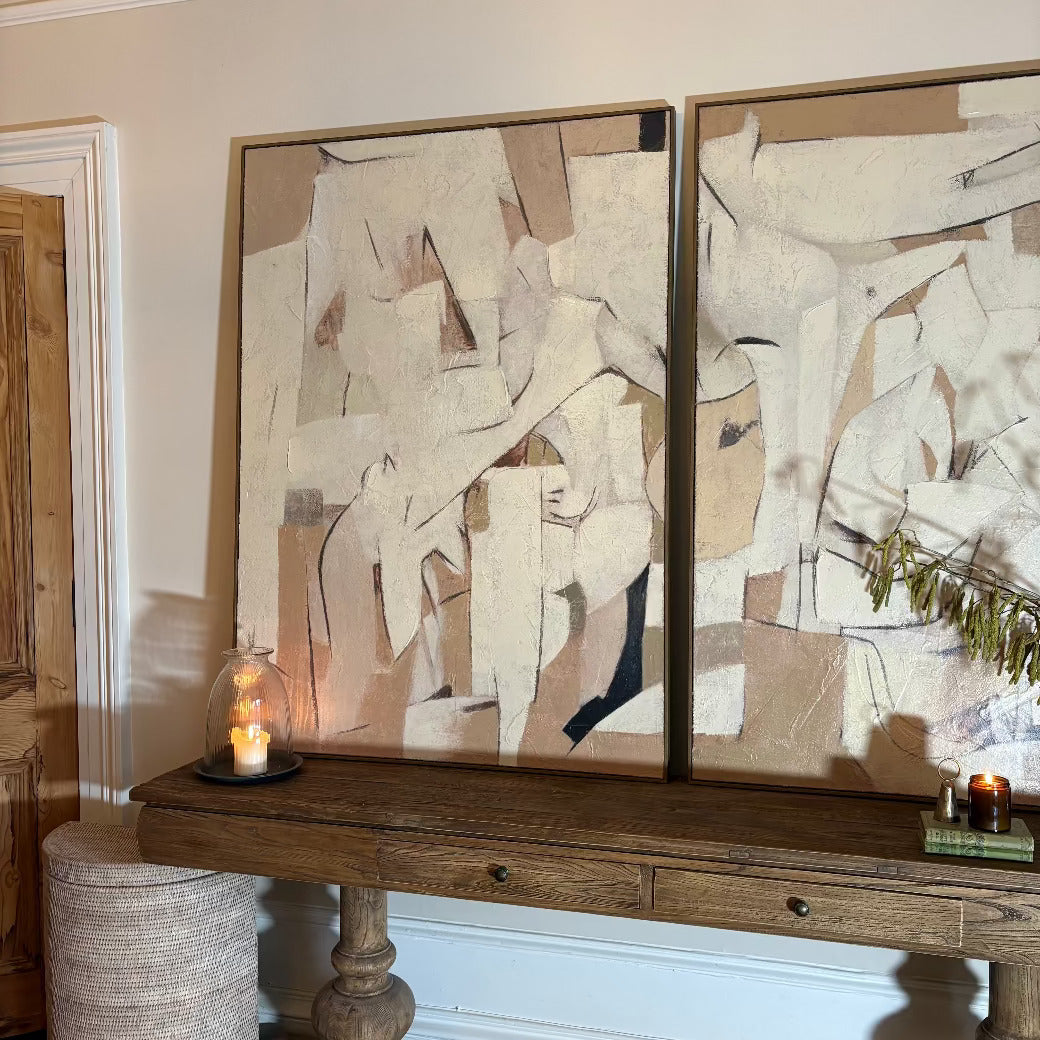 Set of Two Framed Abstract Pictures 140cm High-B