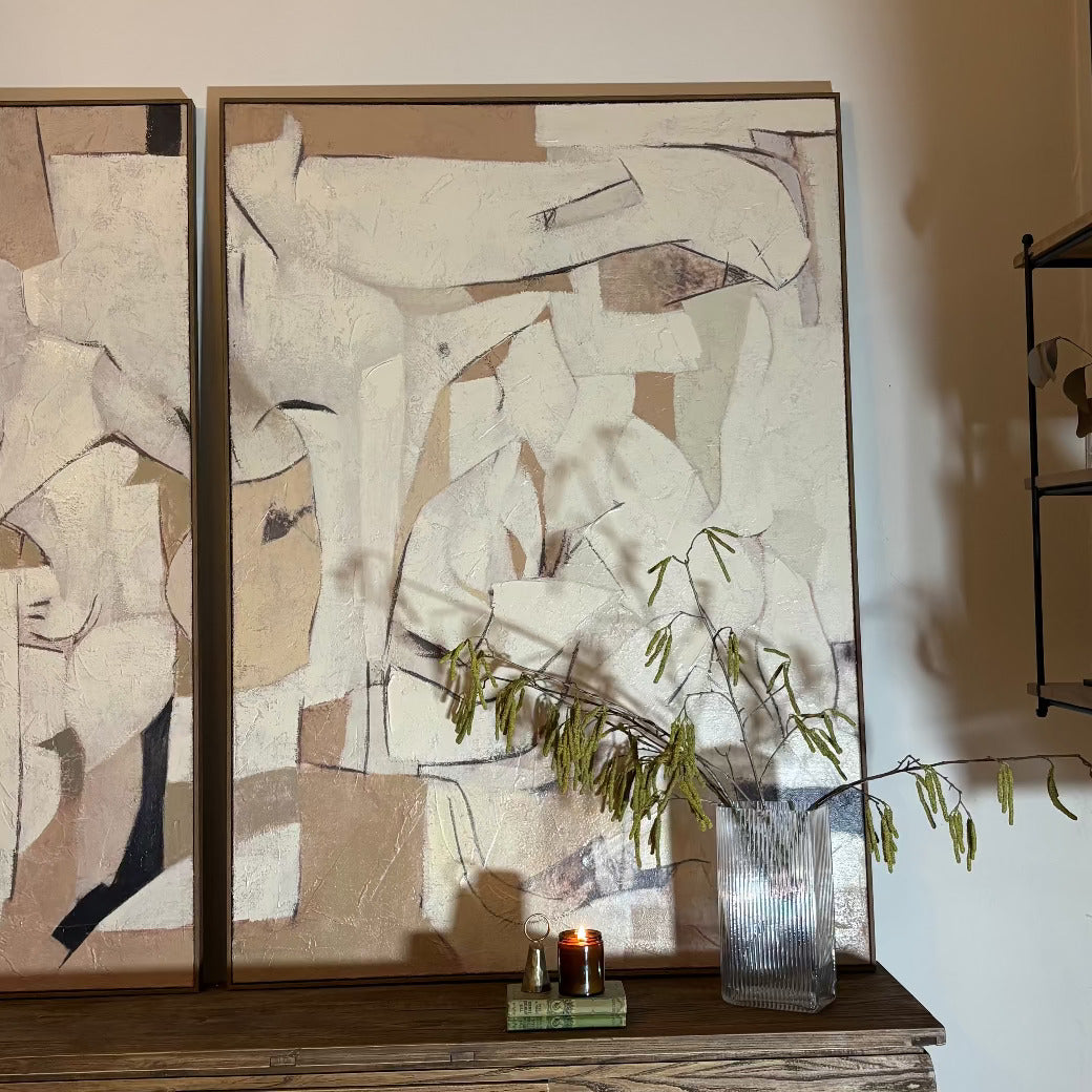 Set of Two Framed Abstract Pictures 140cm High-C