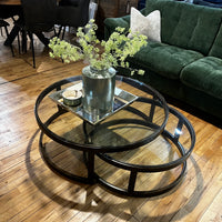 Set of Two Iron and Glass Round Coffee Tables 100cm