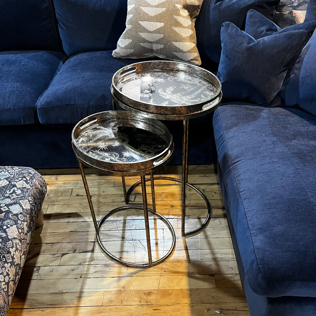 Set of Two Mirrored Seville Tray Nesting Tables 67cm