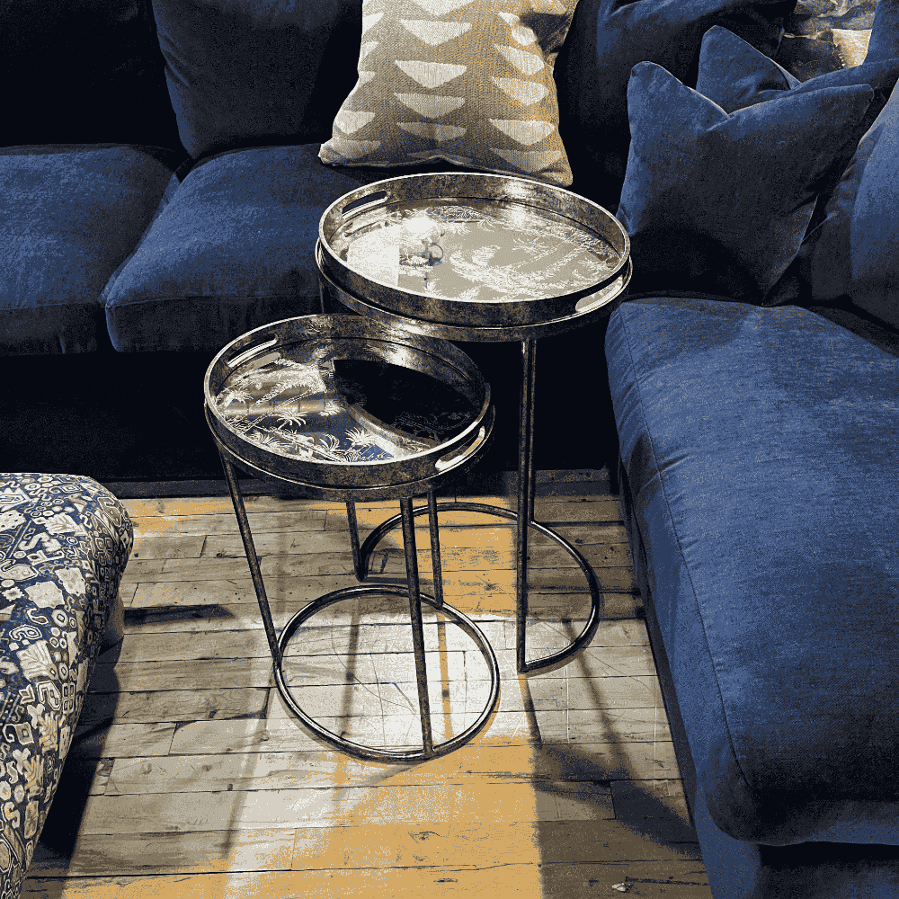 Set of Two Mirrored Seville Tray Nesting Tables