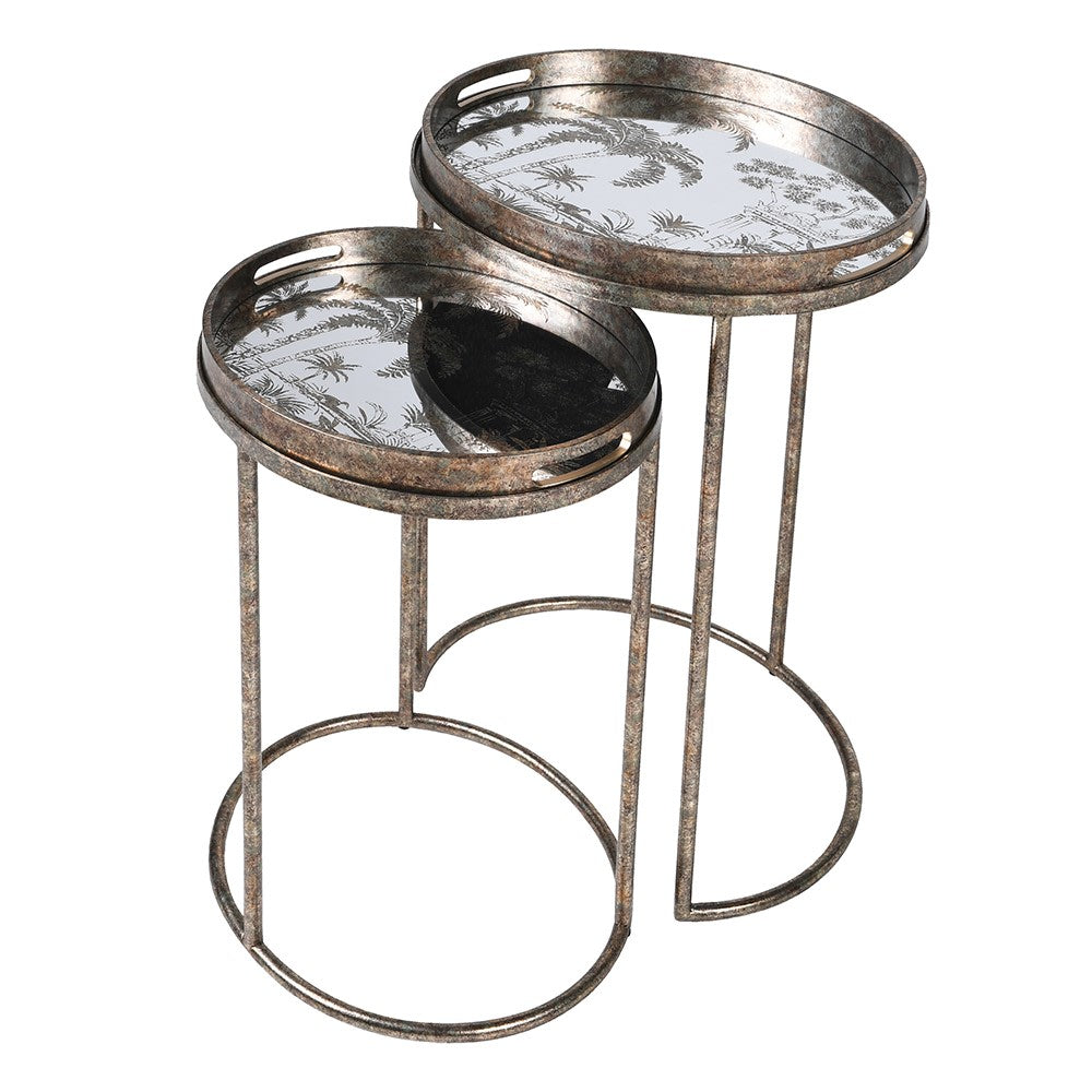 Set of Two Mirrored Seville Tray Nesting Tables-C
