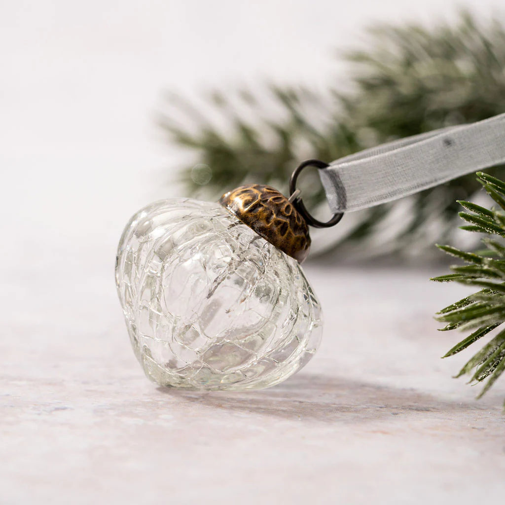 Set of Six Small 1" Clear Crackle Glass Lantern Baubles | Annie Mo's