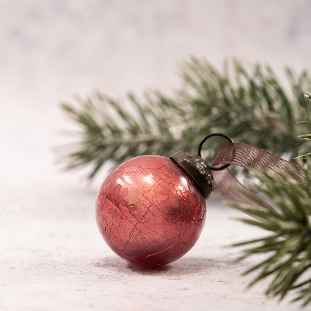 Set of Six Small 1" Mauve Crackle Glass Baubles | Annie Mo's