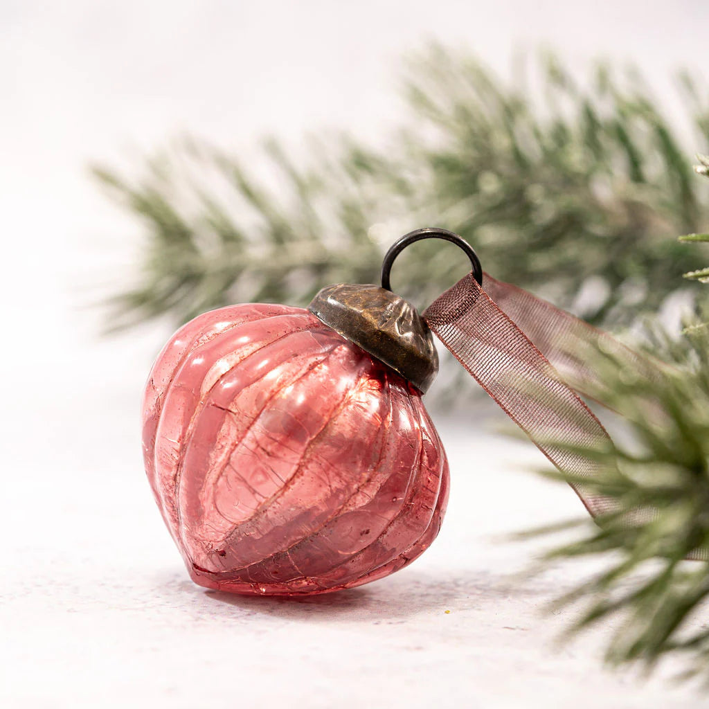 Set of Six Small 1" Wine Crackle Glass Lantern Baubles | Annie Mo's