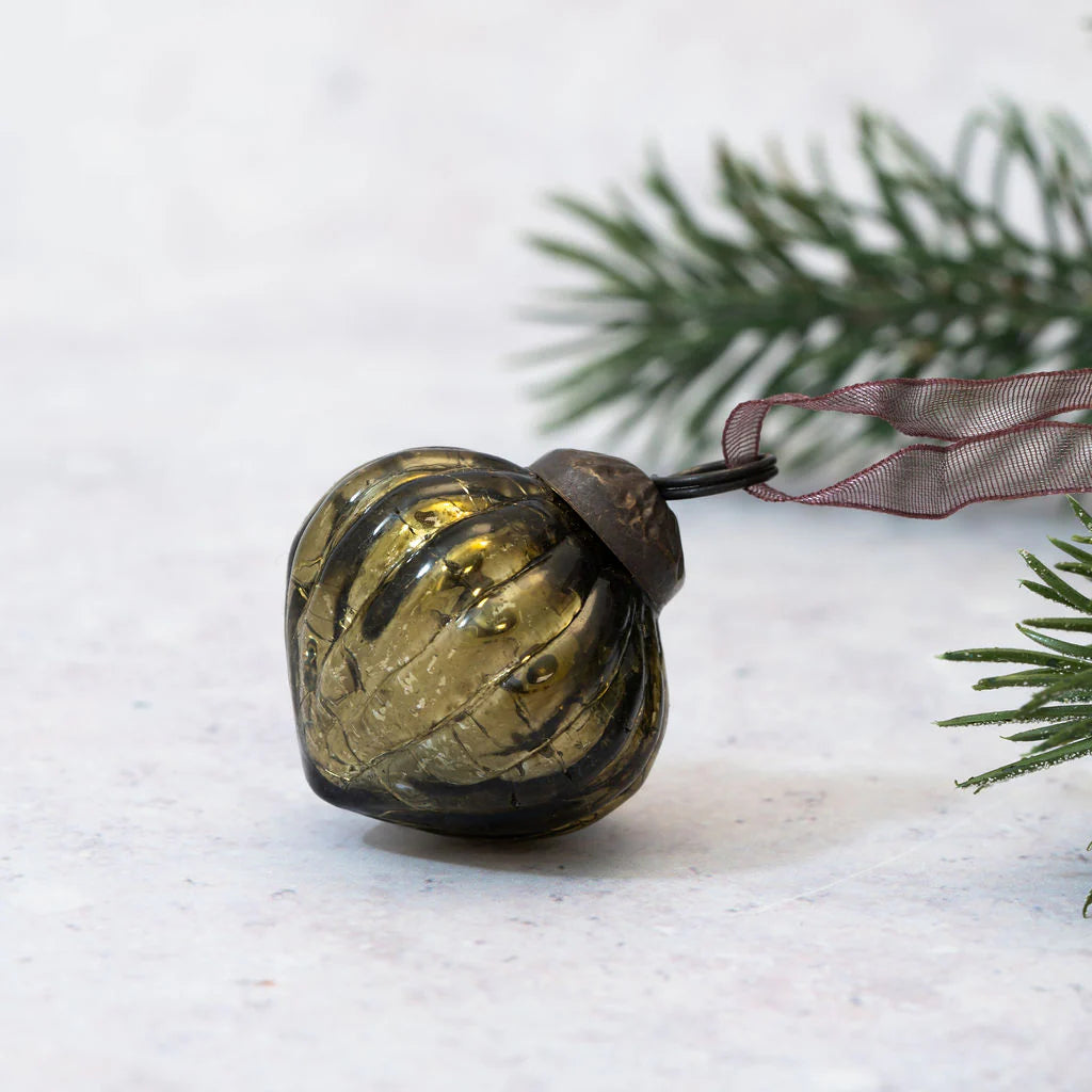 Set of Six Small 1" Olive Crackle Glass Lantern Baubles | Annie Mo's