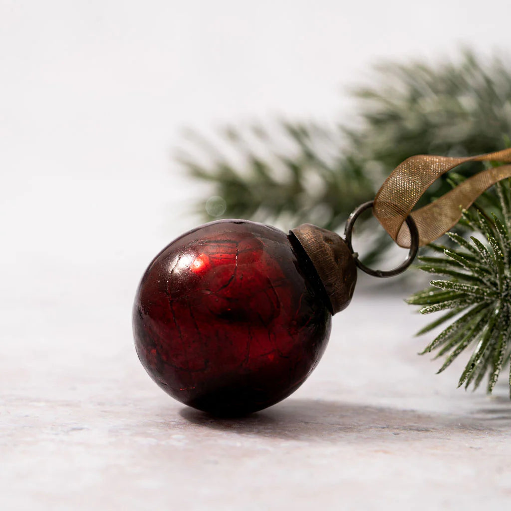 Set of Six Small 1" Wine Crackle Glass Baubles | Annie Mo's