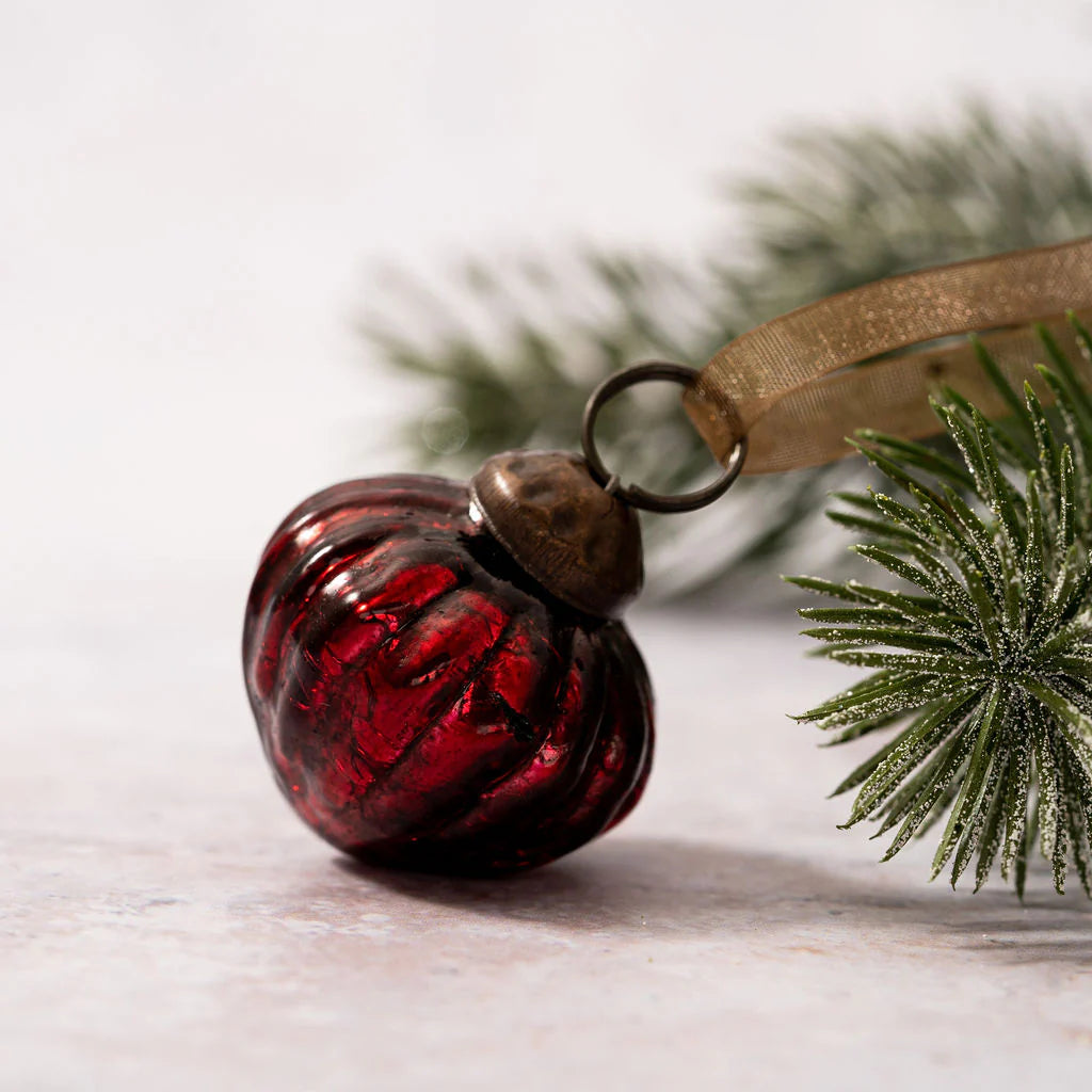 Set of Six Small 1" Wine Crackle Glass Lantern Baubles | Annie Mo's