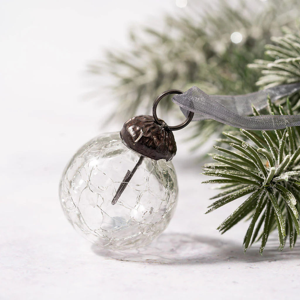Set of Six Small 1" Clear Crackle Glass Baubles | Annie Mo's
