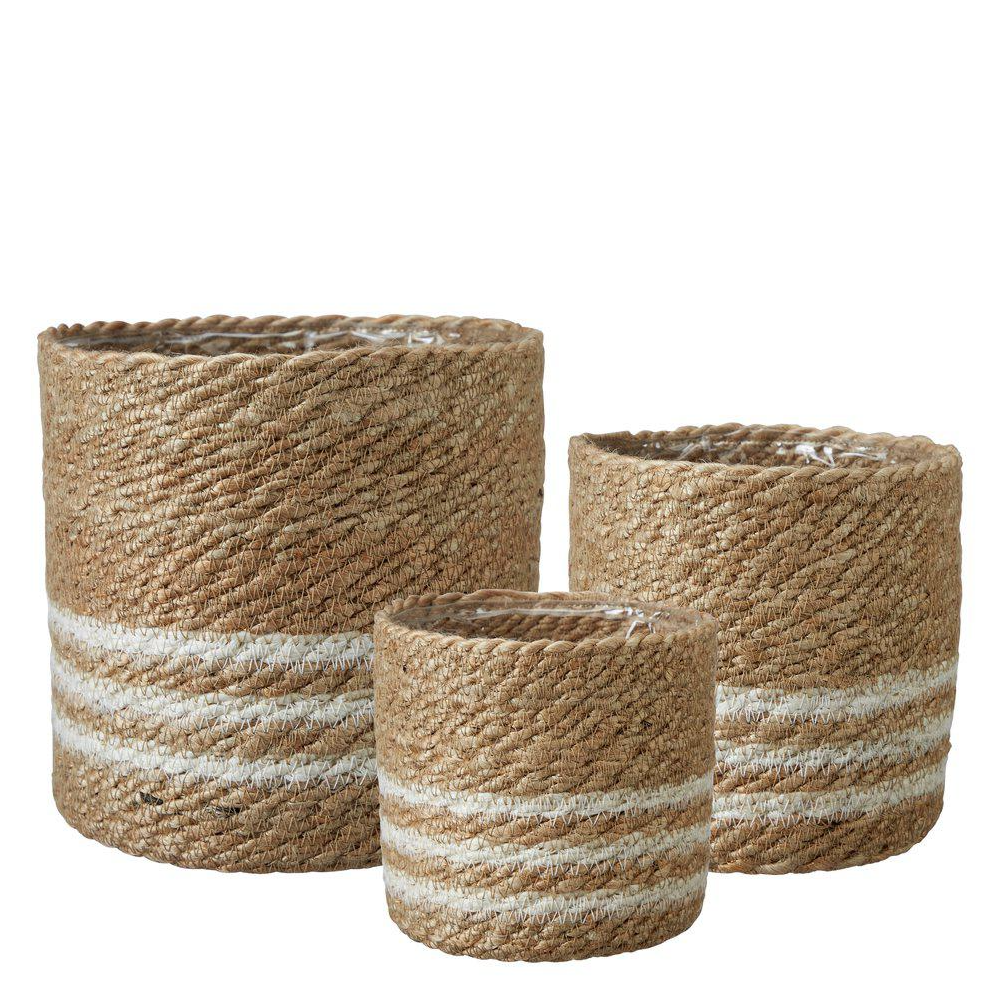 Set of Three Natural and White Stripe Jute Planters 19cm | Annie Mo's