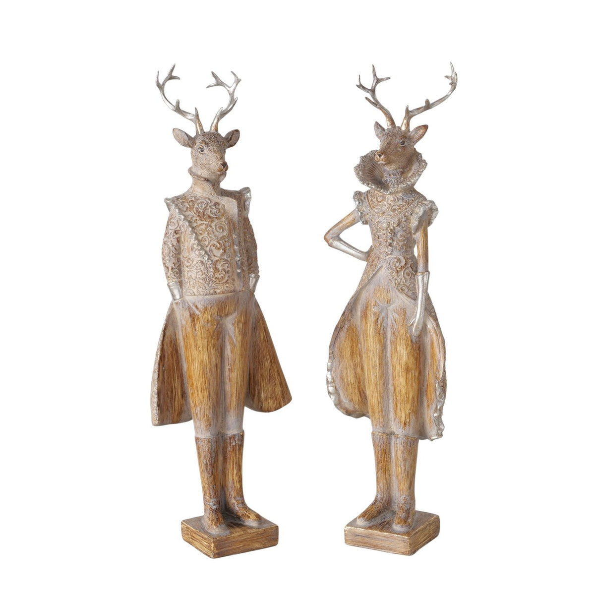 Set of Two Proud Standing Wood Effect Regal Deer 42cm | Annie Mo's